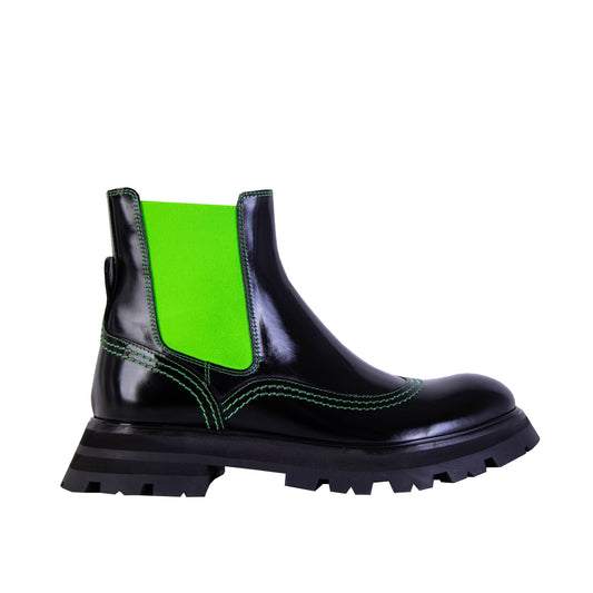 Schwarzes Leder mit Fluo-Einsätzen Chelsea Boots