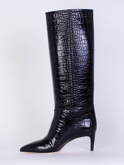 Stiletto-Stiefel mit Krokolederdruck 60