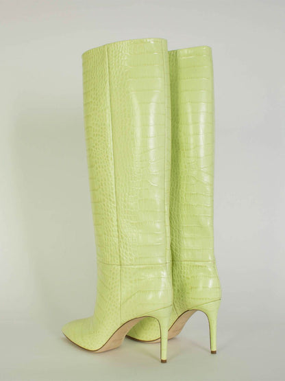 Krokolederdruck in Limette Stiletto 85 Stiefel