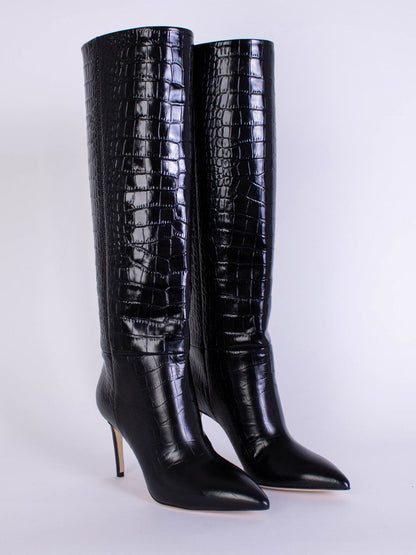 Stiletto-Stiefel mit Krokolederdruck 85