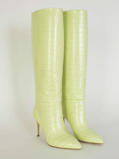 Krokolederdruck in Limette Stiletto 85 Stiefel