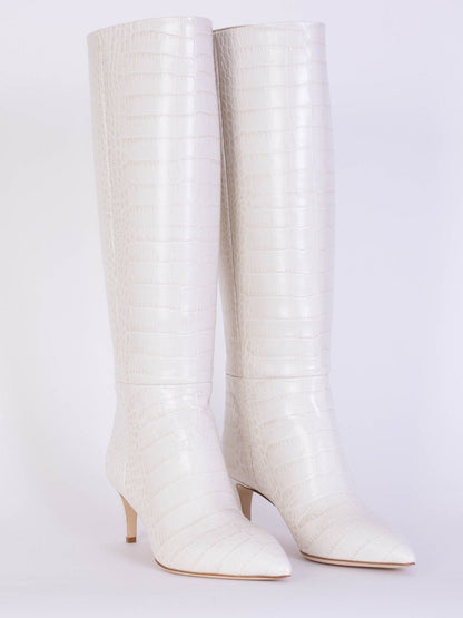 Krokoleder Stiletto 60 Stiefel in Elfenbein