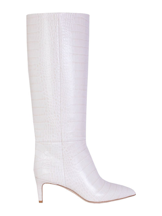 Krokoleder Stiletto 60 Stiefel in Elfenbein