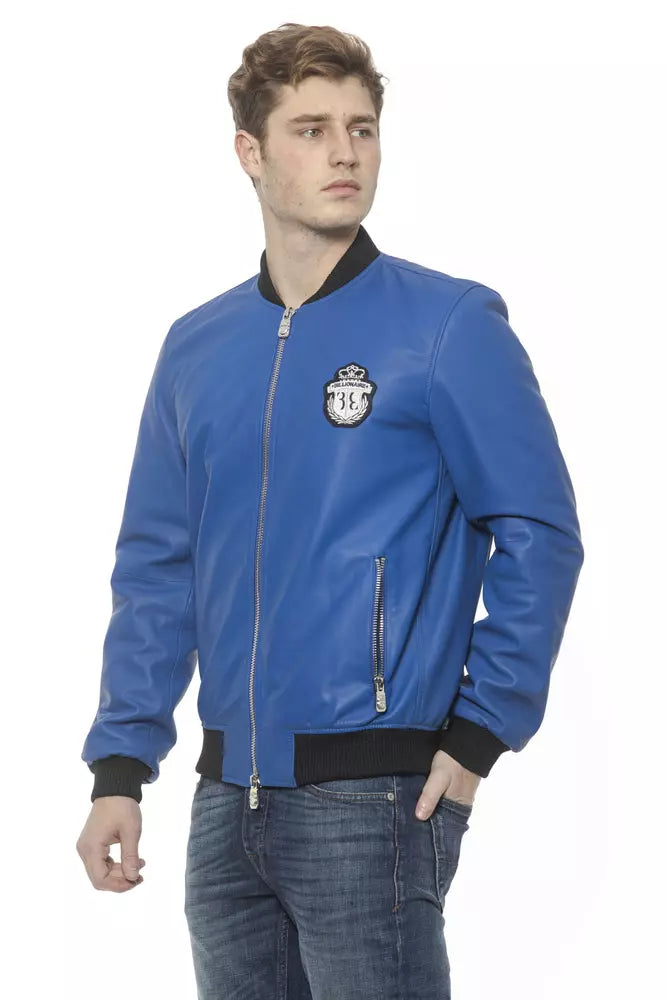 Blaue Lederjacke