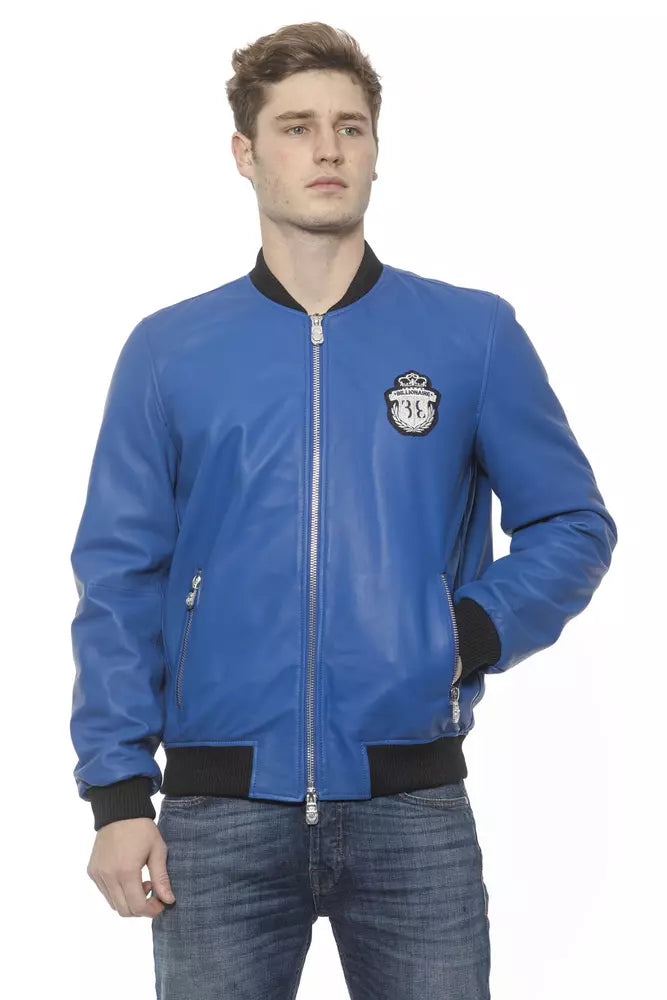 Blaue Lederjacke