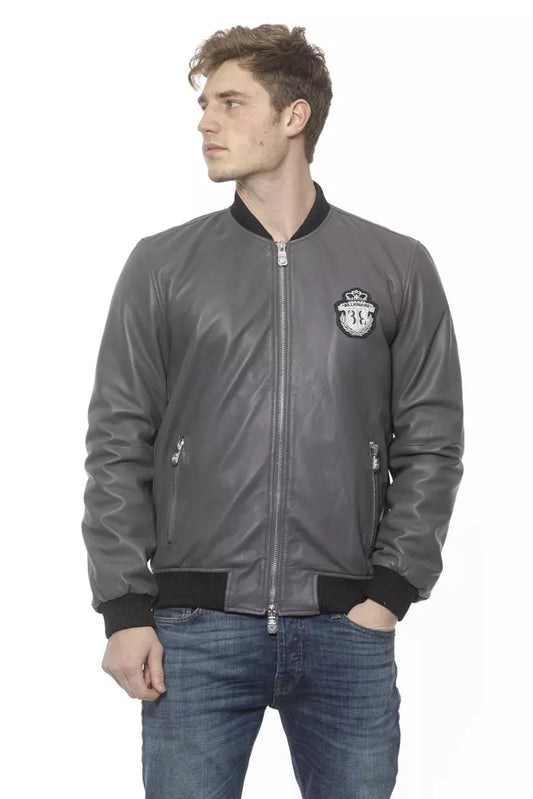 Graue Lederjacke