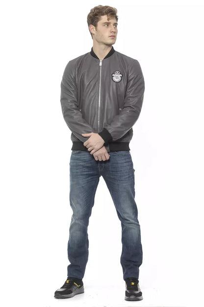 Graue Lederjacke
