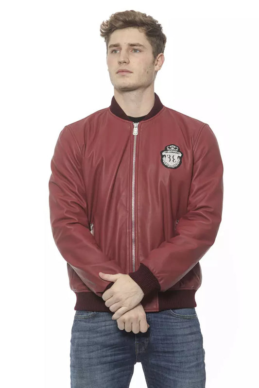 Burgunderfarbene Lederjacke
