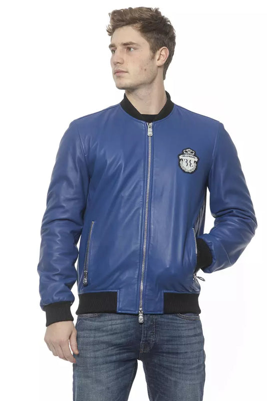 Blaue Lederjacke